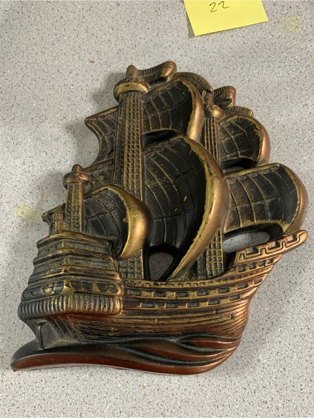 Vintage Decorative Sailing Ship Wall Plaque - Bronze & Black Chalk